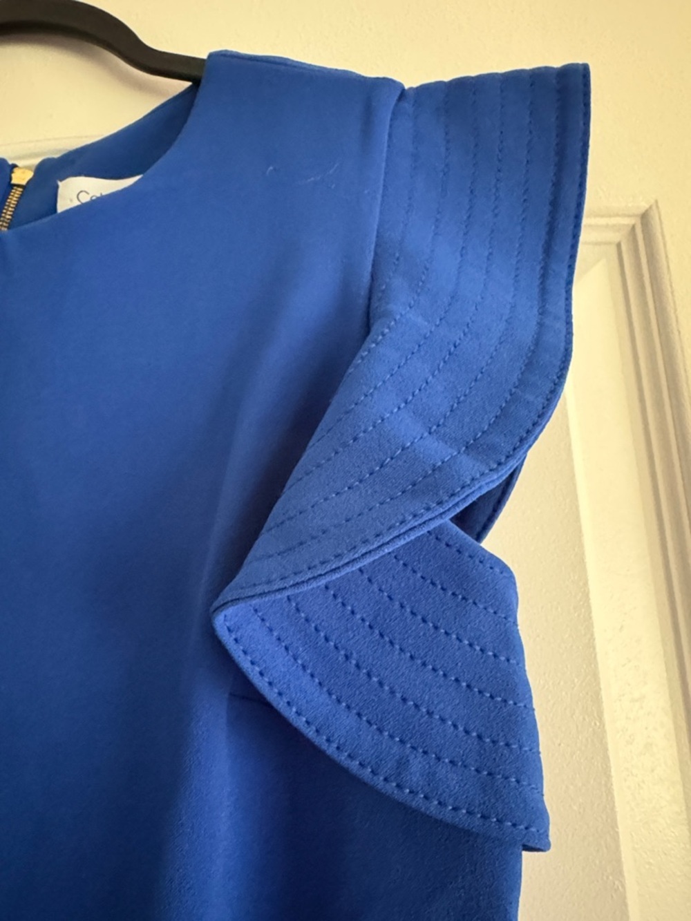 Calvin Klein Blue Sheath Dress 8 Ruffle Sleeve Career Cocktail - Picture 4 of 7
